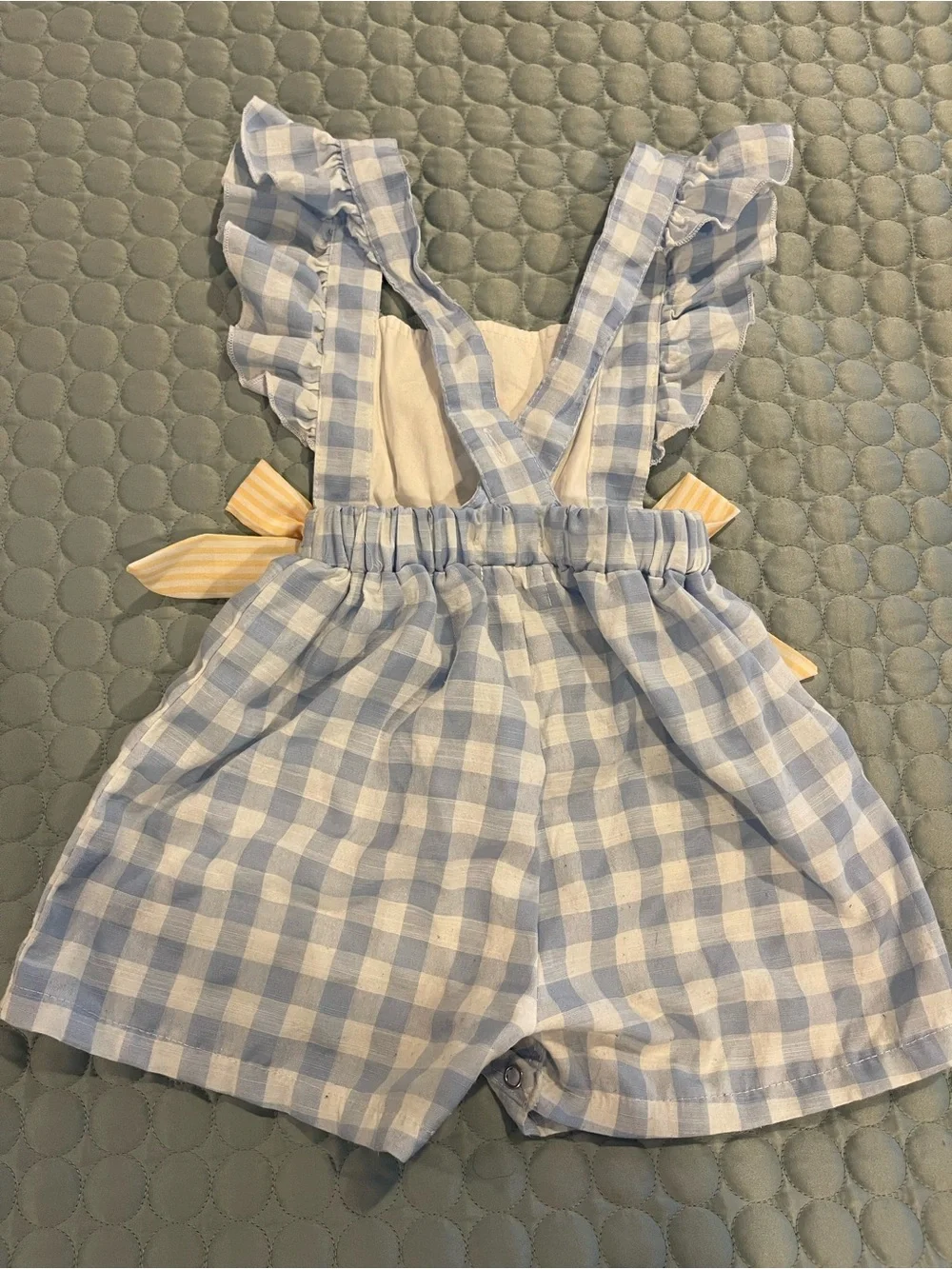 Marie Nicole Gingham Girls' Romper Blue Yellow Cotton Ice Cream Appliqué 2XS